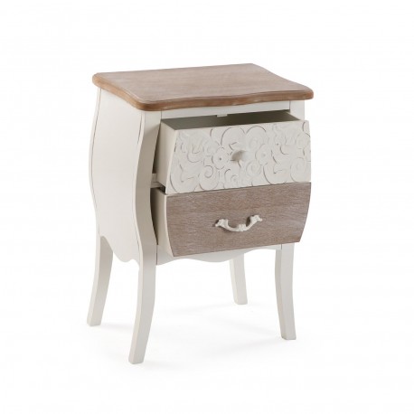 MESITA NOCHE RUSTICA BLANCA 2 CAJONES