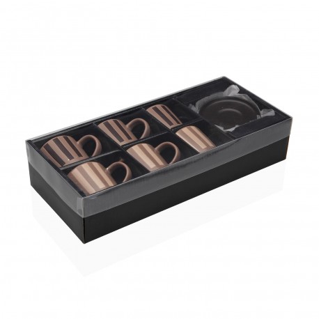 SET 6 CAFE TAZAS C/PLATO RAYAS MARRON