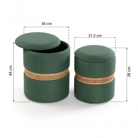 SET DE 2 PUFF CON ALMACENAJE VERDE ANILLO DE BAMBU