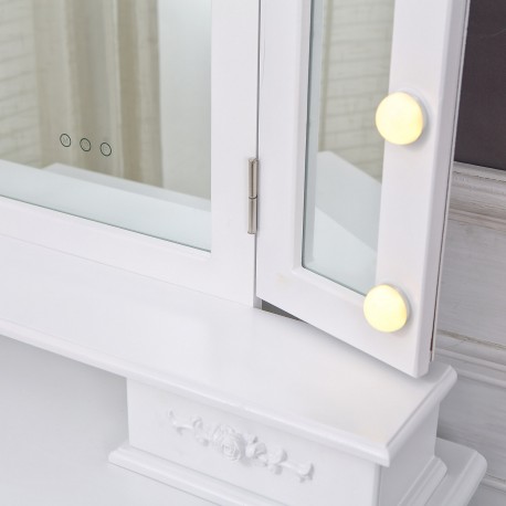 TOCADOR BLANCO CON TABURETE Y LUCES LED SPARKLE