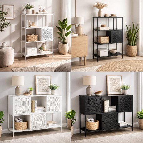 ESTANTERIA 4 BALDAS NEGRA CON CAJON