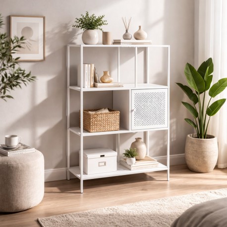 ESTANTERIA 4 BALDAS BLANCA CON CAJON