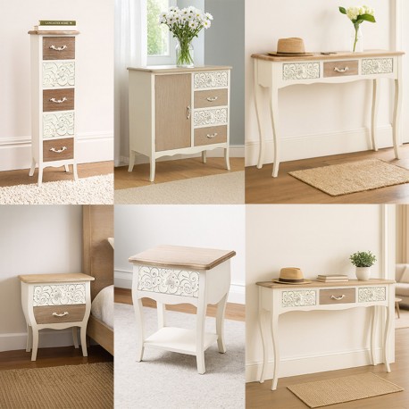 COMODA RUSTICA BLANCA 5 CAJONES