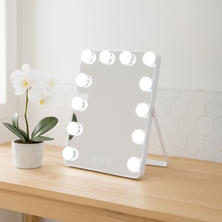ESPEJO RECTANGULAR 12 LUCES LED Y SOPORTE