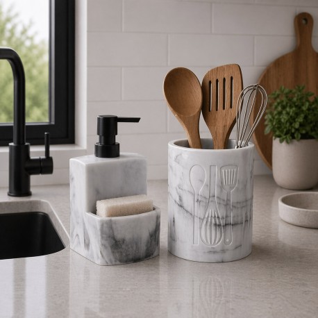 DISPENSADOR MARMOL BLANCO CON ESTROPAJERO