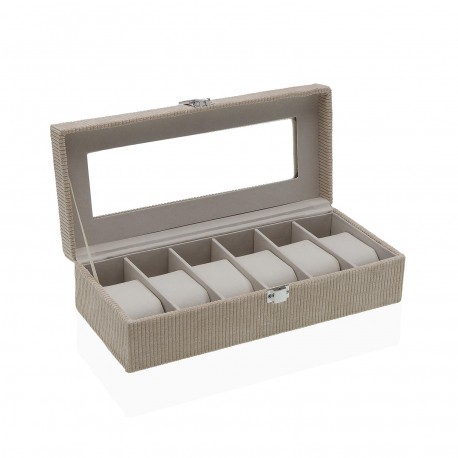 CAJA DE PANA BEIGE PARA 6 RELOJES