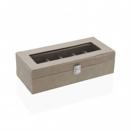 CAJA DE PANA BEIGE PARA 6 RELOJES