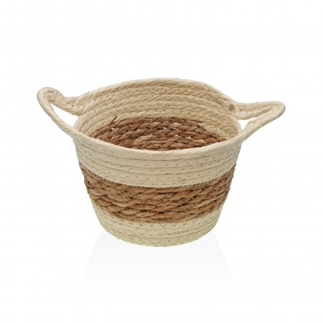 CESTA DE FIBRA VEGETAL CON ASAS 19CM BEIGE