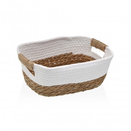 CESTA DE FIBRA VEGETAL CON ASAS 27X20  BLANCA
