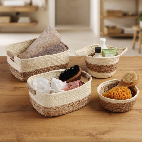 CESTA DE FIBRA VEGETAL CON ASAS 27X20  BEIGE