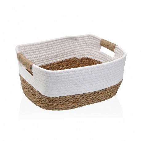CESTA DE FIBRA VEGETAL CON ASAS 31X23  BLANCA