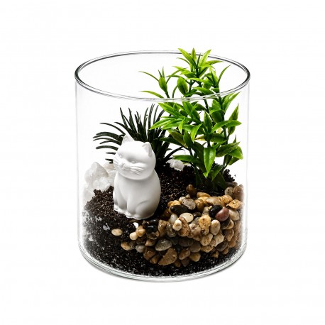 MACETA DE CRISTAL CON PLANTA Y GATO