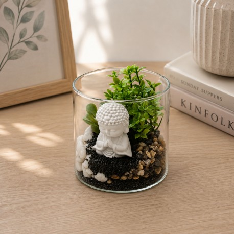 MACETA DE CRISTAL CON PLANTA Y BUDA