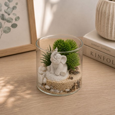 MACETA DE CRISTAL CON PLANTA Y ELEFANTE