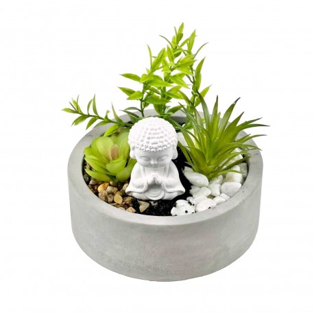 MACETA DE CEMENTO CON PLANTA Y BUDA