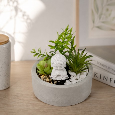 MACETA DE CEMENTO CON PLANTA Y BUDA
