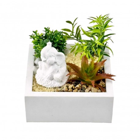 MACETA DE CEMENTO CON PLANTA Y ELEFANTE