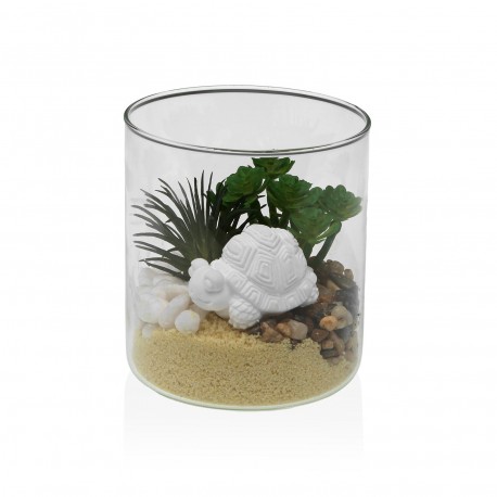 MACETA DE CRISTAL CON PLANTA Y TORTUGA