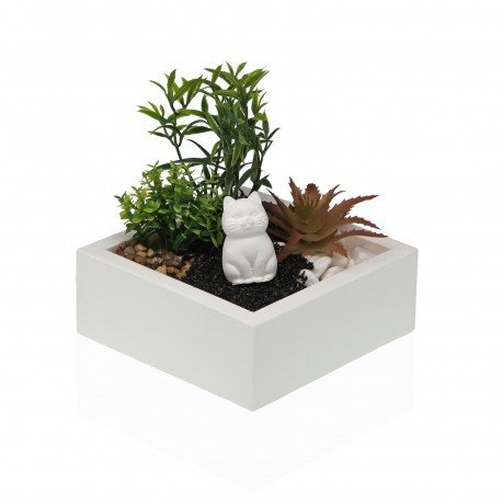 MACETA DE CEMENTO CON PLANTA Y GATO