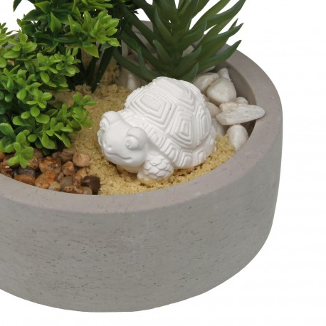 MACETA DE CEMENTO CON PLANTA Y TORTUGA
