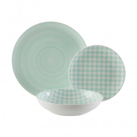 VAJILLA 18 PIEZAS VICHY VERDE