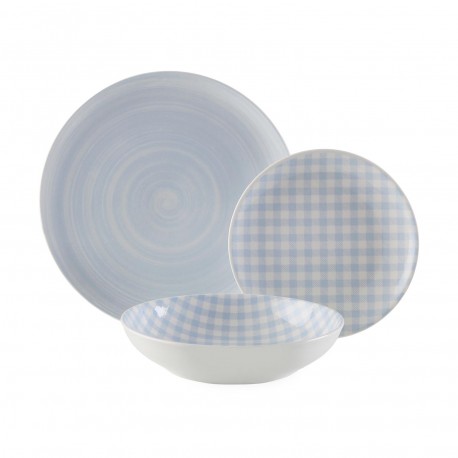 VAJILLA 18 PIEZAS VICHY AZUL