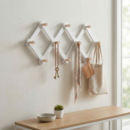 PERCHERO EXPANDIBLE DE PARED DE MADERA BLANCA