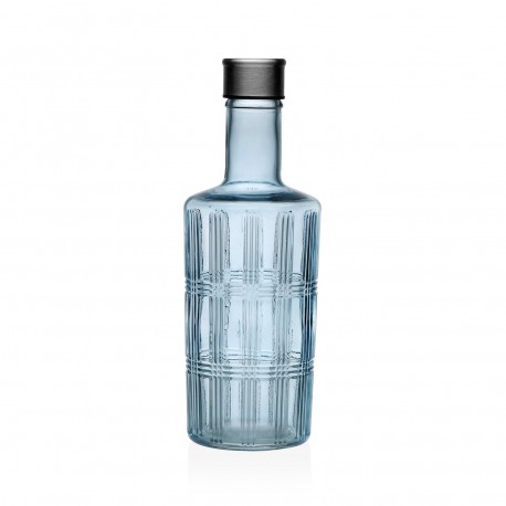 BOTELLA CRISTAL AZUL CON TAPA DE METAL