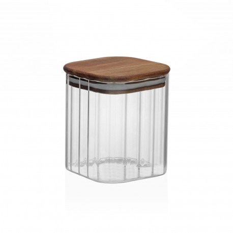 RECIPIENTE CRISTAL CON TAPA DE ACACIA MEDIANO