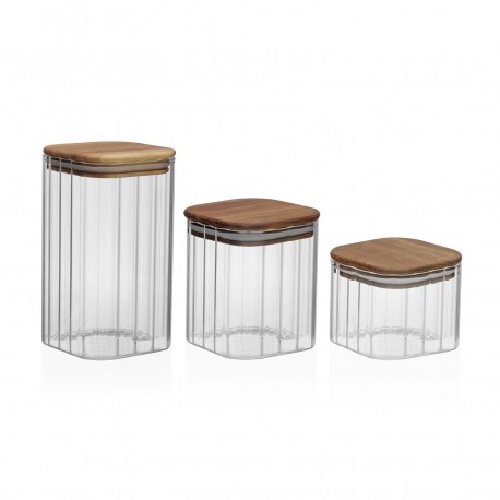 RECIPIENTE CRISTAL CON TAPA DE ACACIA MEDIANO