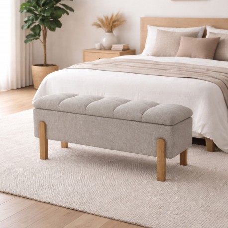 PIE DE CAMA TAPIZADO CON ALMACENAMIENTO BEIGE