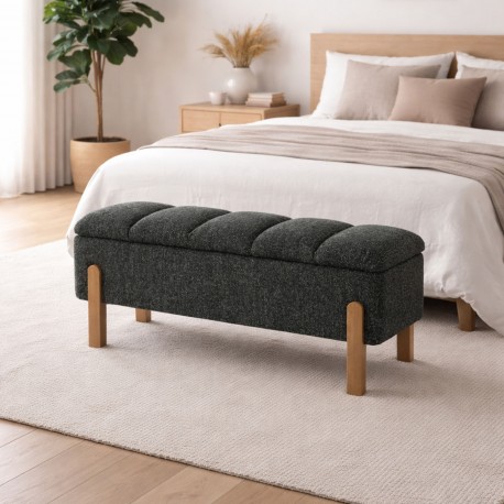 PIE DE CAMA TAPIZADO CON ALMACENAMIENTO VERDE