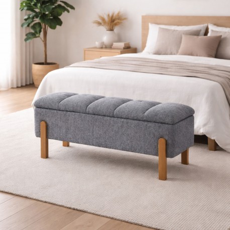 PIE DE CAMA TAPIZADO CON ALMACENAMIENTO GRIS CLARO