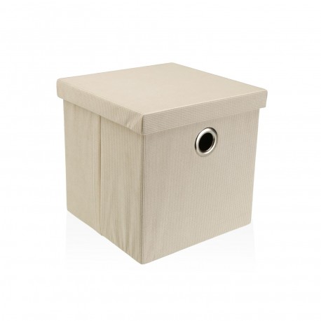 CESTA CUADRADA CON TAPA PLEGABLE CREMA