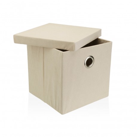 CESTA CUADRADA CON TAPA PLEGABLE CREMA