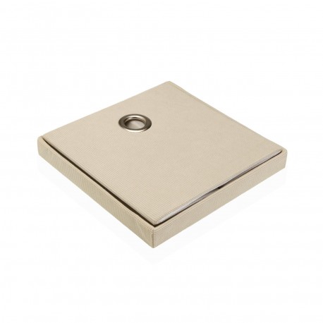 CESTA CUADRADA CON TAPA PLEGABLE CREMA