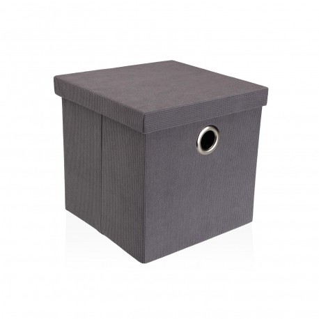 CESTA CUADRADA CON TAPA PLEGABLE GRIS CLARO