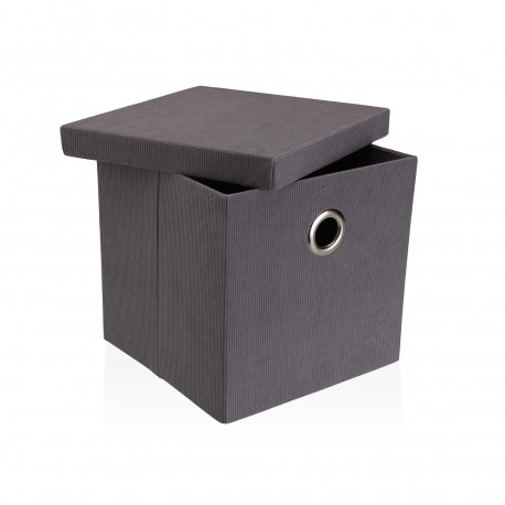 CESTA CUADRADA CON TAPA PLEGABLE GRIS CLARO