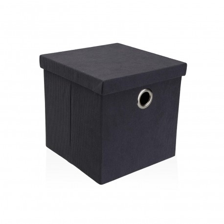 CESTA CUADRADA CON TAPA PLEGABLE GRIS OSCURO
