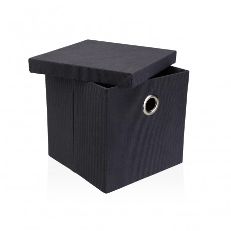 CESTA CUADRADA CON TAPA PLEGABLE GRIS OSCURO