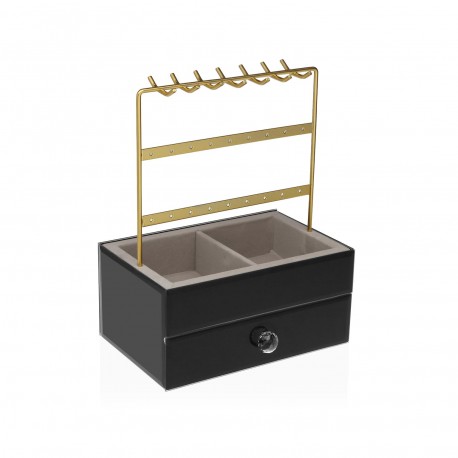 JOYERO METALICO DORADO CON BASE DE MADERA NEGRA