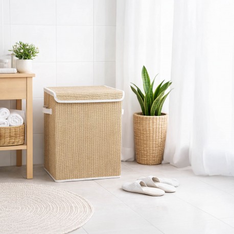 CESTO ROPA PLEGABLE  RIBETE BLANCO