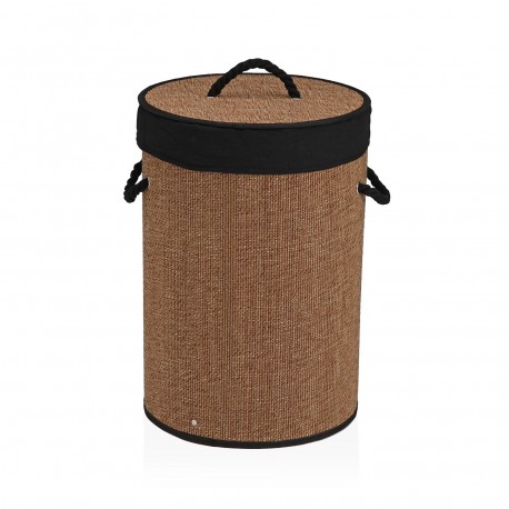 CESTO ROPA REDONDO PLEGABLE RIBETE NEGRO