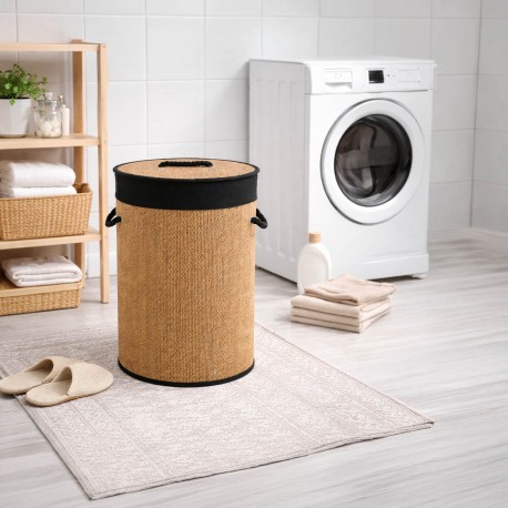 CESTO ROPA REDONDO PLEGABLE RIBETE NEGRO