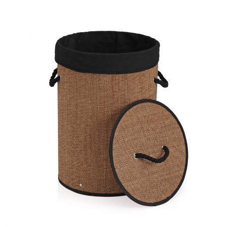CESTO ROPA REDONDO PLEGABLE RIBETE NEGRO