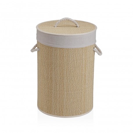 CESTO ROPA REDONDO PLEGABLE RIBETE BLANCO