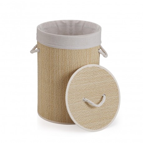 CESTO ROPA REDONDO PLEGABLE RIBETE BLANCO