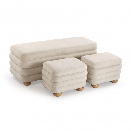 SET PIE DE CAMA Y 2 PUFFS GRIS