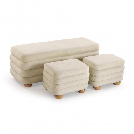 SET PIE DE CAMA Y 2 PUFFS BEIGE