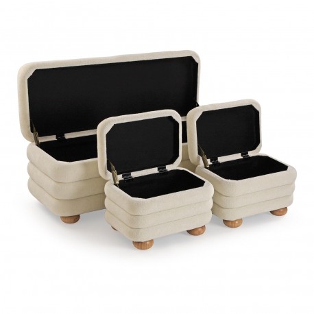 SET PIE DE CAMA Y 2 PUFFS BEIGE